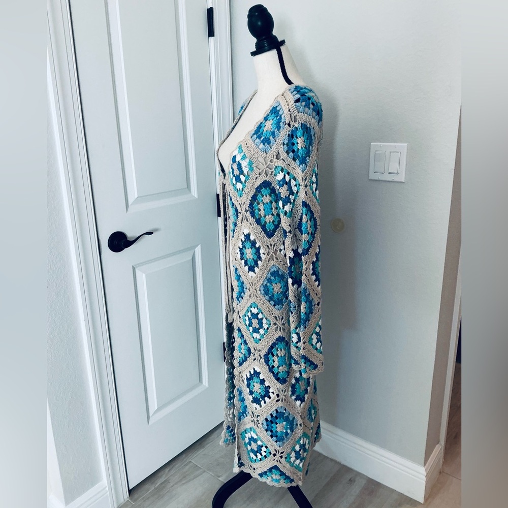 BOSTON PROPERTY, Crochet Shimmer Duster Long Cardigan, Size S/M, NEW - Picture 6 of 16